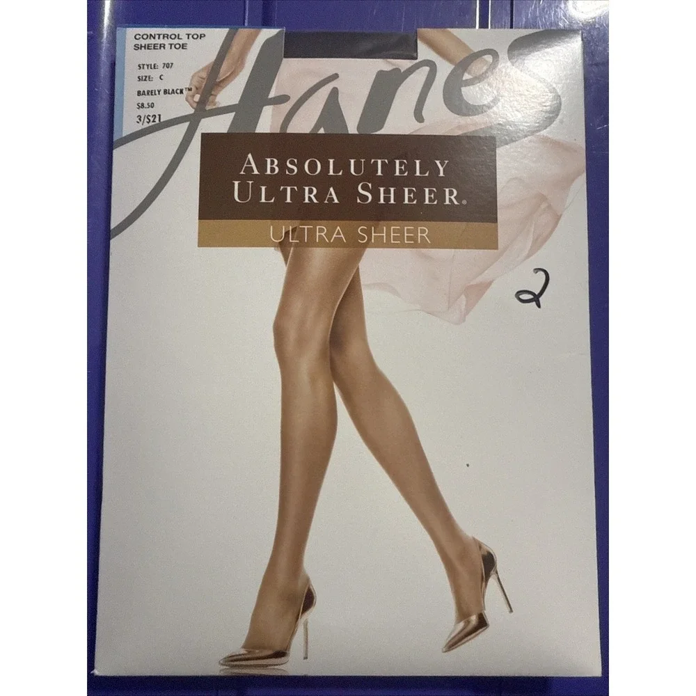 Hanes Absolutely Ultra Sheer Pantyhose Control Top Sheer Toe Sz C Barely Black